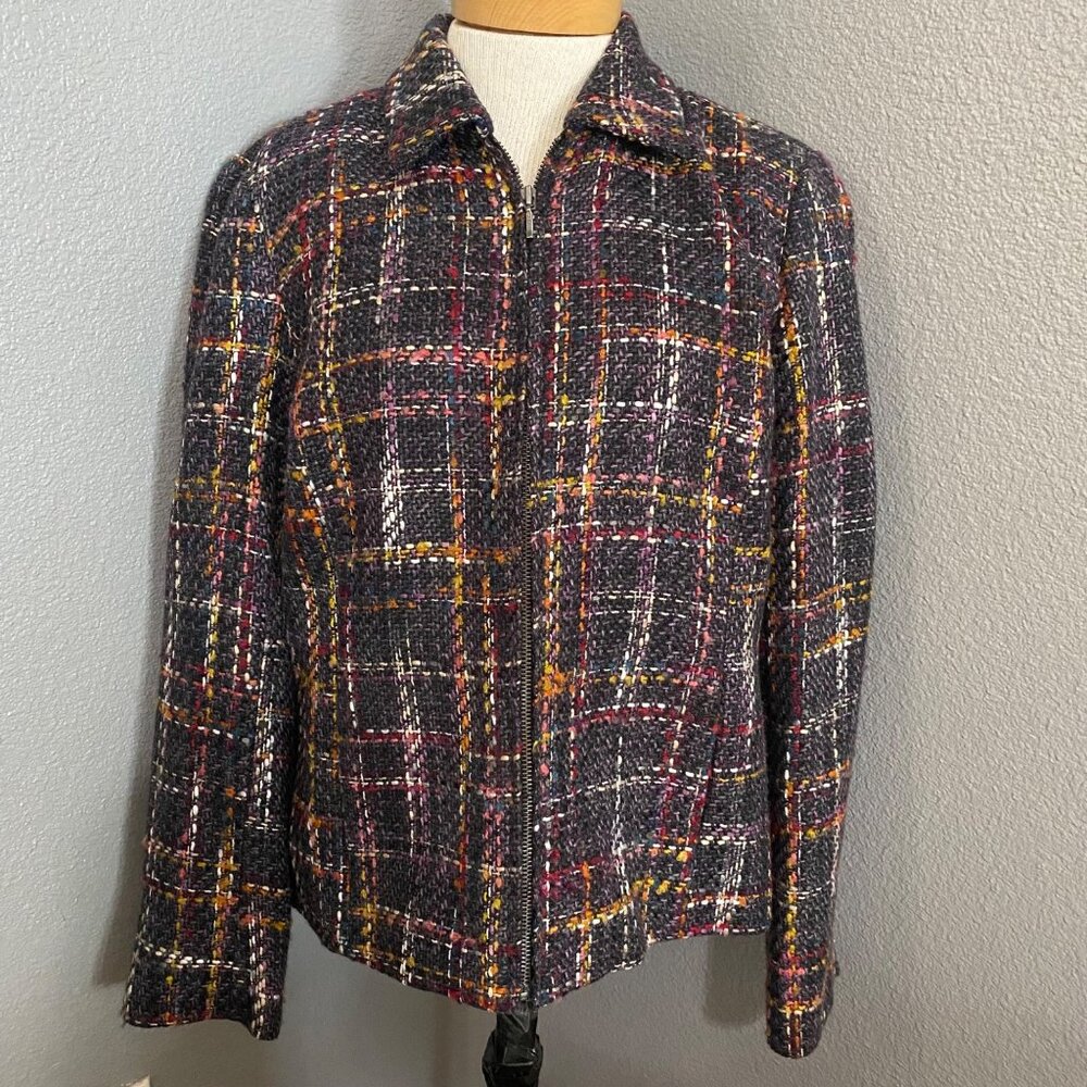 Coldwater Creek Tweed Jacket Womens Size Medium Multicolor‎ Pockets Zipper